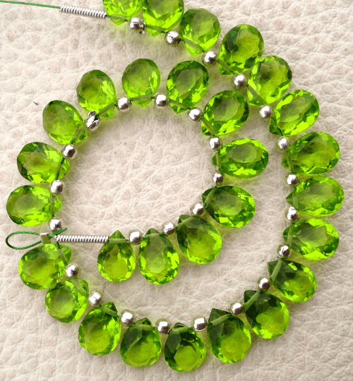 Brand New, Full 6 Inch Strand, PARROT GREEN QUARTZ Faceted Cut Pear Shape Briolettes,6x8mm size,Superb Item at Low Price