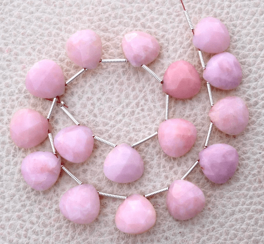 4 Matched pairs, Amazing Quality PERUVIAN Pink OPAL Faceted Heart Briolettes, 12x12mm Long,Great Quality at Low Price