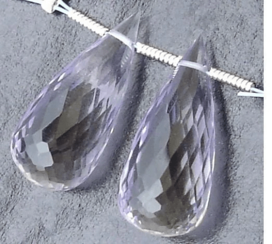 AAA Quality, 21MM Long Pink Amethyst Micro Faceted ELONGATED Drop Shaped Briolettes Matched Pair- Amazing Matched Pair