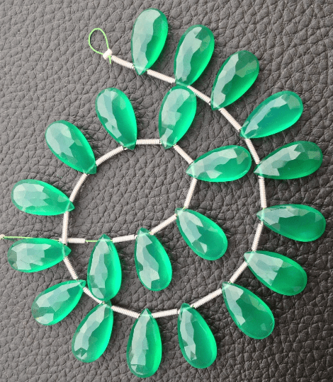 Brand New, 5 Matched Pairs,15mm Long, GREEN ONYX Chalcedony Elongated Faceted Pear Briolettes,Amazing Item at Low Price
