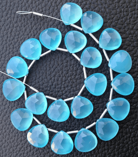 Brand New, 5 Matched Pairs,12x12mm SWISS BLUE Chalcedony Faceted Heart Briolettes,Amazing Item at Low Price