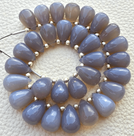 Brand New, 5 Matched Pairs, 12x8mm Long aprx.,GREY CHALCEDONY Smooth Drops Briolettes,Amazing Item at Low Price