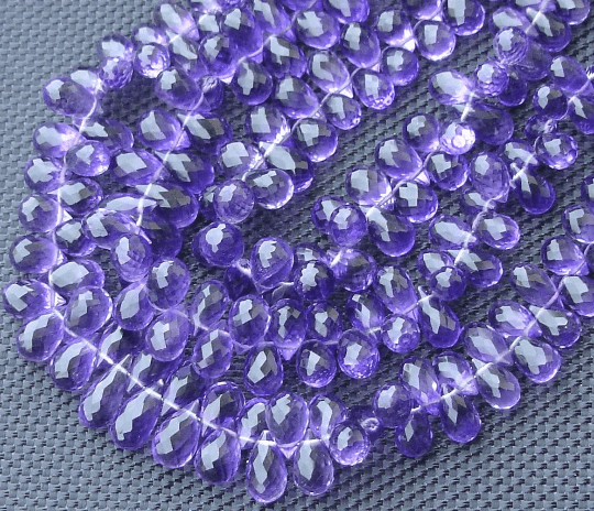 8 inch-VERY-VERY-FINEST Purple Amethyst Faceted Drops Shape Shape Briolettes,6-9mm Size,.Great Price Item