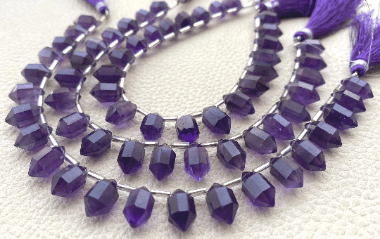 Full 7 Inch Long Strand,Natural AFRICAN AMETHYST Faceted 2 Side Pointed Pencil Shape Briolettes,11.50-11mm Long Shape Briolettes.