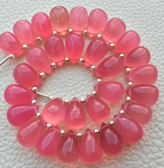 Brand New, 5 Matched Pairs, 12x8mm Long aprx.,ROSE PINK CHALCEDONY Smooth Drops Briolettes,Amazing Item at Low Price