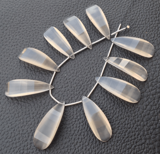 AMAZING,Brand New, 2 Matched Pairs, 30mm Long,  GREY Chalcedony Elongated Curved Pear Briolettes,Amazing Item at Low Price