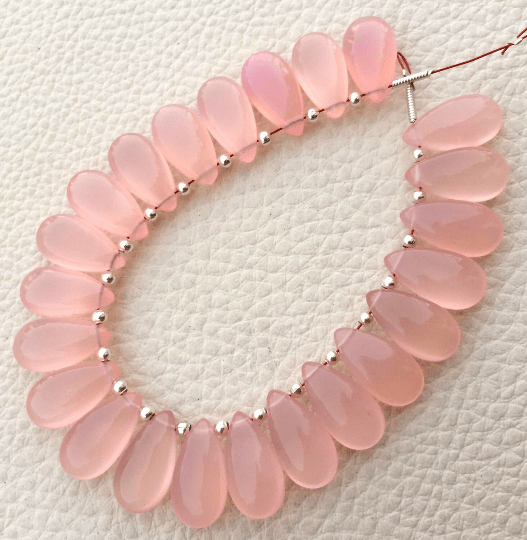Brand New, 5 Matched Pairs, 15x7mm Long aprx.,ROSE PINK Chalcedony Smooth Pear Briolettes,Amazing Item at Low Price
