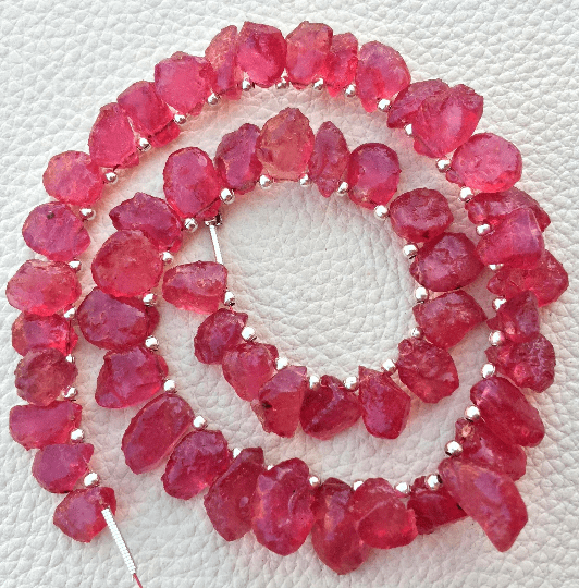 Brand New,Rare Amazing Glass Filled Ruby Hammered Rock Nuggets SIDE Drilled ,10-8mm,Full 7 Inch Strand,Amazing Rare Item