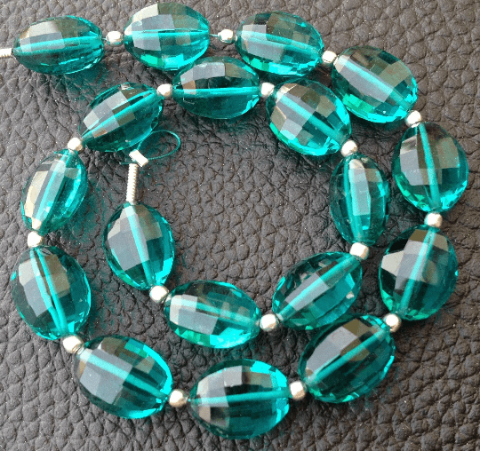 8 Inch Full Strand, Amaazing PARAIBA BLUE Quartz Faceted Ovals Nuggets, 9-12mm size,Finest Cut and Polished