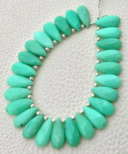 4 Matched Pair, NATURAL CHRYSOPRASE Smooth PEAR Shape Briolettes, 15x7mm size.Superb Item at Low Price