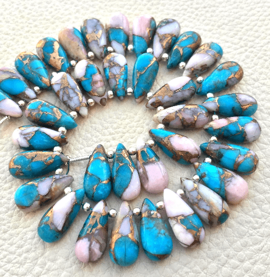 4 Matched Pairs, RARE OYSTER COPPER Turquoise Smooth Pear Shape Briolettes, 15x7mm size.Superb Item at Low Price,Special Price