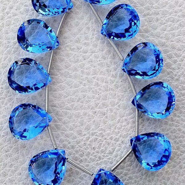 5 Matched pairs, Superb New TANZANITE Blue Quartz, New Cut Faceted Heart Shape Briolettes,12x14mm Long,Superb