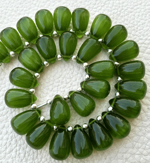 Brand New, 5 Matched Pairs, 12x8mm Long aprx.,CHROME GREEN Cat's Eye Quartz Smooth Drops Briolettes,Amazing Item at Low Price