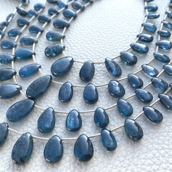 Full 7 Inch Long Strand, Rare NATURAL TEAL Moss Kyanite Smooth Pear Shape Briolettes, 12-10mm size.Superb Item at Low Price.