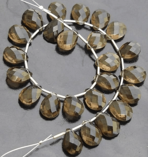 6 matched pair of Gorgeous,Best Checker Cut  9X12mm, SMOKY QUARTZ Faceted Pear Briolettes,Best Quality,Great Price