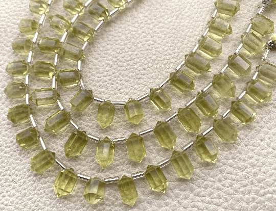 Full 7 Inch Long Strand,Natural Lemon Quartz Faceted 2 Side Pointed Pencil Shape Brilettes,11-10mm Long Shape Briolettes,Amazing Item.