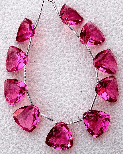 4 Matched pairs, Superb NEW PINK Tourmaline Quartz Faceted CUT Trillion Shape Briolettes,14X14mm Size,Finest Item