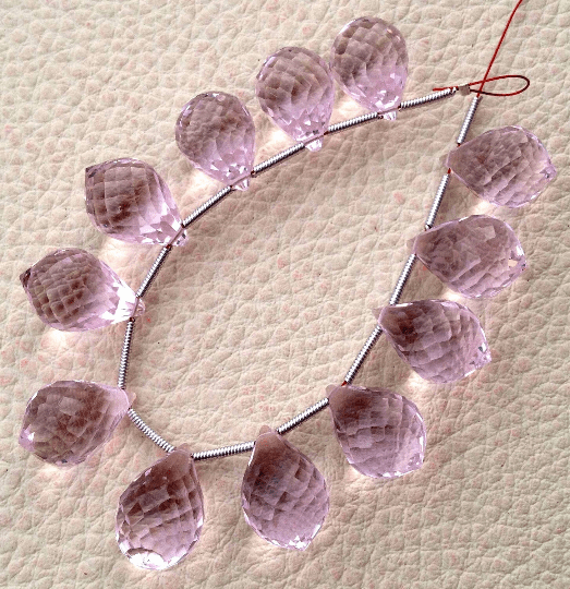 4 Matched pairs, Superb New Morganite PINK AQUAMARINE Quartz, Faceted Chandelier Shape Briolettes,15x10mm Long,Superb
