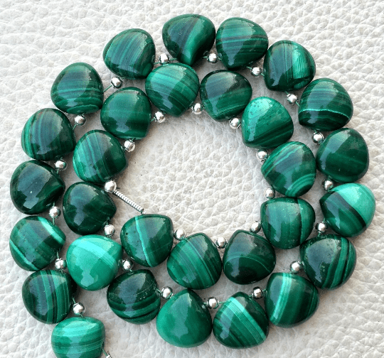 4 Matched Pair, NATURAL MALACHITE Smooth Heart Shape Briolettes, 10x10mm size.Superb Item at Low Price
