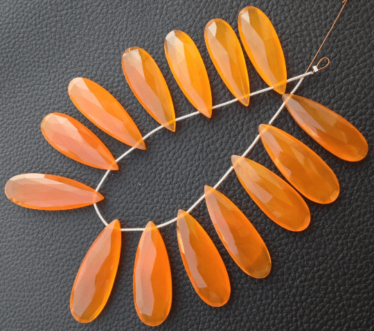 Brand New, 3 Matched Pairs,35mm Long, FANTA ORANGE Chalcedony Elongated Pear Briolettes,Amazing Item at Low Price