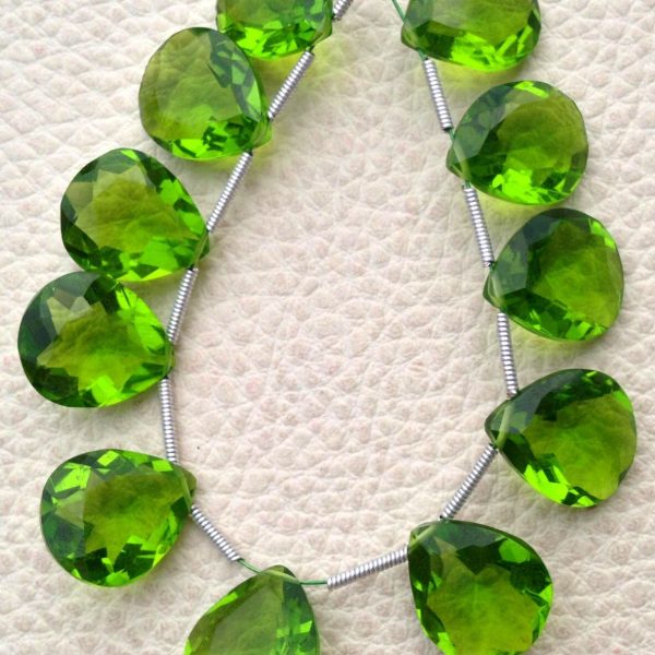 4 Matched pairs, Superb PARROT GREEN Quartz, New Cut Faceted Heart Shape Briolettes,12x14mm Long,Superb