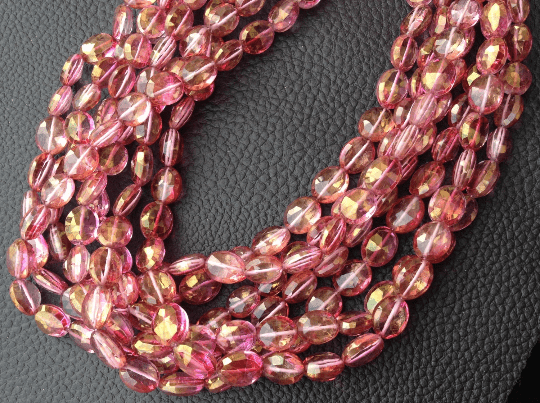 Full 10  Inch Long Strand Mystic PINK Quartz Faceted Oval Shaped Briolettes, 10-11mm size, Fine Quality,Great Price Item