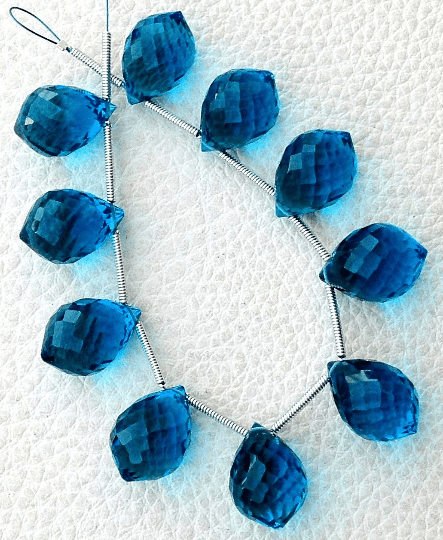 4 Matched pairs, SUPERB SWISS Blue Quartz Faceted Chandelier Shape Briolettes,14X10mm Size,Finest Item