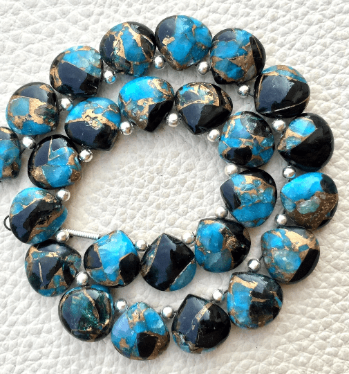 4 Matched Pair, RARE BLUE Copper Obsidian Smooth Heart Shape Briolettes, 10x10mm size.Superb Item at Low Price