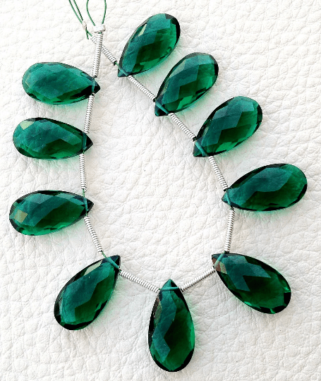 4 Matched pairs, Superb EMERALD GREEN Quartz Faceted Pear Shape Briolettes, 16x8mm Size,Finest Item