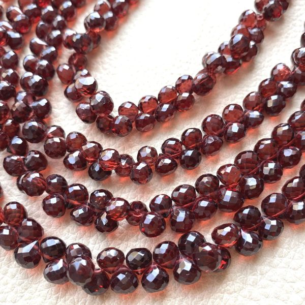 Brand New, Natural Mozambique Garnet Faceted Onions shape Briolettes,6.5-6mm size,Full 8 Inch Long Strand.Amazing Item at Low Price