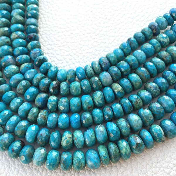 WOW Brand New, Full 8 Inch Strand, Natural Blue CHRYSOCOLLA Faceted Rondelles,7.5-6.5mm size,Superb Strand at Low Price
