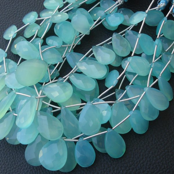 8 Inch Long Strand, 20-22mm Long, PERU AQUA Blue Chalcedony Elongated Pear Shape Briolettes,Superb-Finest Quality