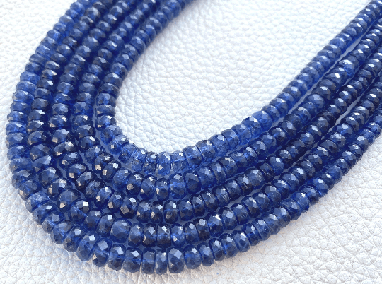 SUPERB, AAA Quality Natural Blue Kyanite Faceted Rondelles, 4-5mm Size, Full 14 Inch Long Strand,Extra Finest Quality Kyanite