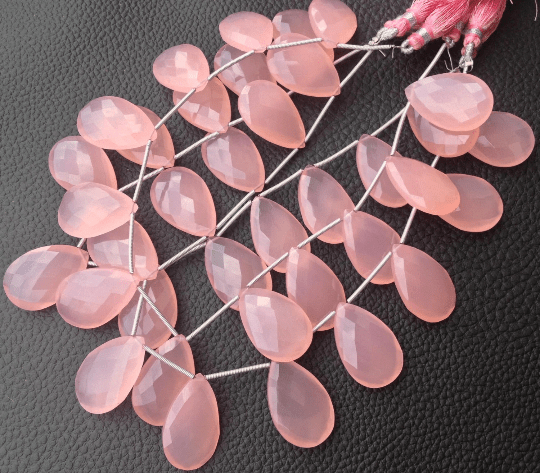 Brand New, 4 Matched Pairs, 25mm Long aprx., ROSE PINK Chalcedony Faceted Pear Briolettes,Amazing Item at Low Price