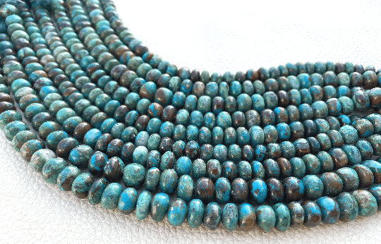 Superb Quality,Brand New, Full 8 Inch Strand, Natural CHRYSOCOLLA Smooth Rondelles,8-6mm size,Superb Polished Smooth Strand at Low Price.