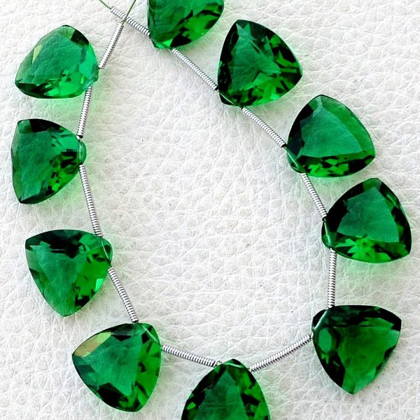 4 Matched pairs, Superb EMERALD Green Quartz Faceted CUT Trillion Shape Briolettes,14X14mm Size,Finest Item