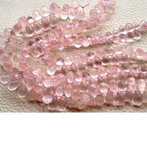 100 Cts,BRAND New, Full 6 Inch, Super Finest Quality, SUPER-- Super---Natural ROSE Quartz Micro Faceted Drops Briolettes, Size 9-10mm Aprx.