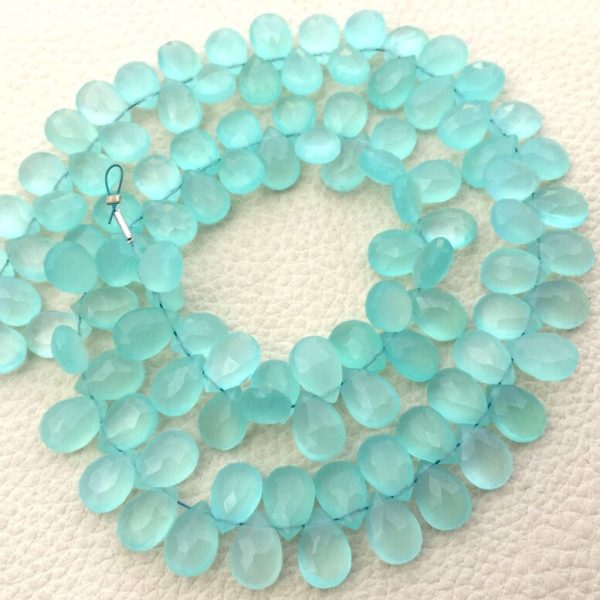 10x7mm, Full 7 Inch Strand, Peru Aqua. Blue Chalcedony Faceted Pear Shape Briolettes,GORGEOUS Quality and Cutting