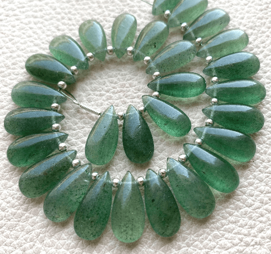 4 Matched Pairs,15x7mm Smooth Pear,Natural Green Strawberry Quartz Smooth Pear Shape Briolettes Great Quality at Low Price
