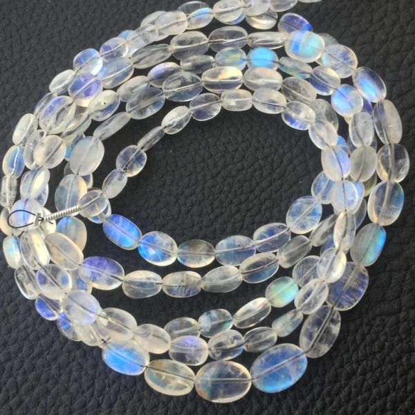 12 Inch Long Strand, SUPERB Fine Quality, Blue Flashy Rainbow Moonstone Smooth Oval Shape Briolettes, 10-6mm Size,GORGEOUS Item