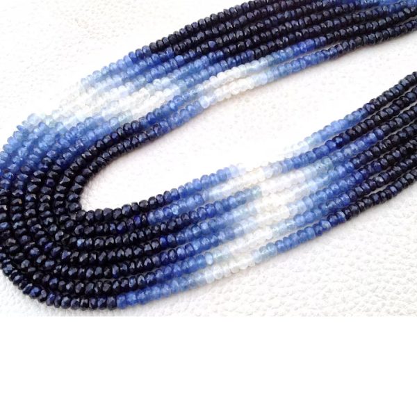 14 Inch Long 100% NATURAL Shaded Blue Sapphire, 3.80-4mm Faceted Rondelles Fine Quality Wholesale Price