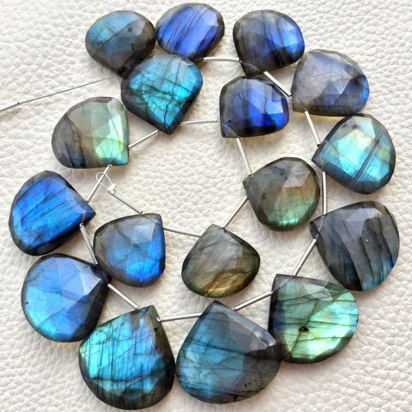 20-14MM Giant Size,Heart-Finest-Superb-BLUE FLASHY LABRADORITE Elongated Faceted Heart Shape Briolettes,