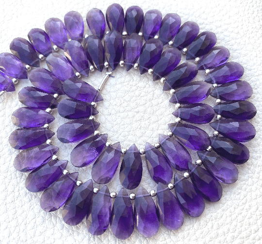 4 Matched Pairs,15x7mm Faceted Pear,Natural AFRICAN AMETHYST Faceted Pear Shape Briolettes Great Quality at Low Price
