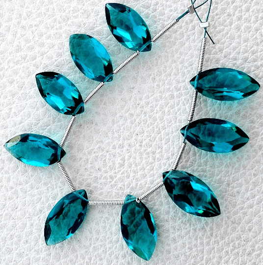 5 Matched pairs, Paraiba Blue Quartz Faceted CUT Marquise Shape Briolettes,16X8mm Size,Finest Item