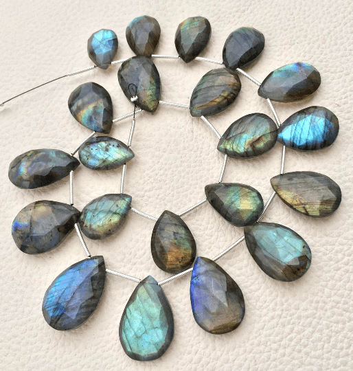 Giant Size, 18-28mm Long Pear-Finest-Superb-BLUE FLASHY LABRADORITE Elongated Faceted Pear Shape Briolettes,