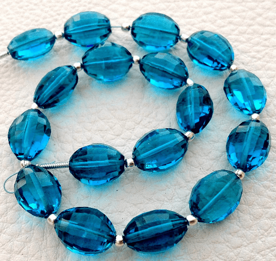 7 Inch Full Strand, Amaazing SWISS BLUE Quartz Faceted Ovals Nuggets, 9-12mm size,Finest Cut and Polished