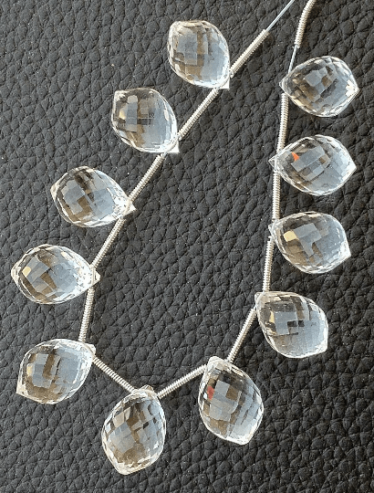 4 Matched pairs, SUPERB Crystal Quartz Faceted Chandelier Shape Briolettes,14X10mm Size,Finest Item