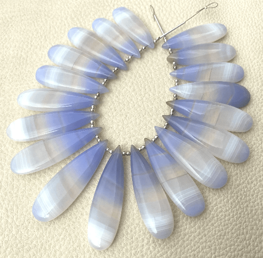 Brand New, 3 Matched Pairs, 35x12mm Long aprx.DESIGNER SHADED Chalcedony Smooth Pear Briolettes,Amazing Item at Low Price