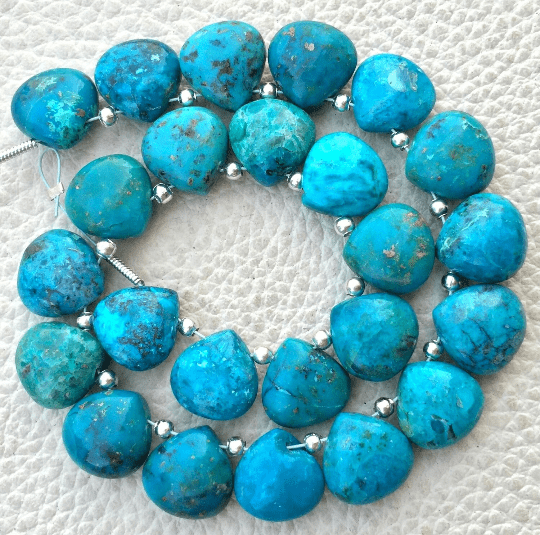 4 Matched Pair, NATURAL ARIZONA BLUE Turquoise Smooth Heart Shape Briolettes, 10x10mm size.Superb Item at Low Price