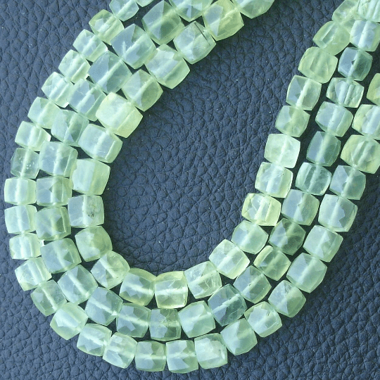 8 Inch Strand,Superb-Finest Quality PREHNITE Faceted 3D Box Shape Briolettes, 6-8mm size,Great Item